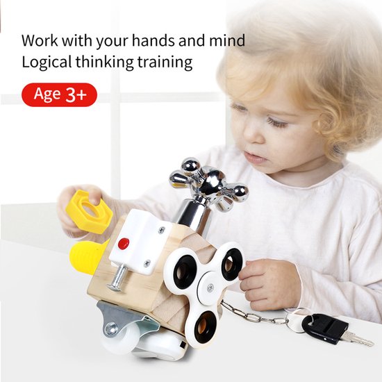 Montessori-educatief speelgoed: Houten Busy Cube — Spelend leren & Sensorisch speelbord — afbeelding 3