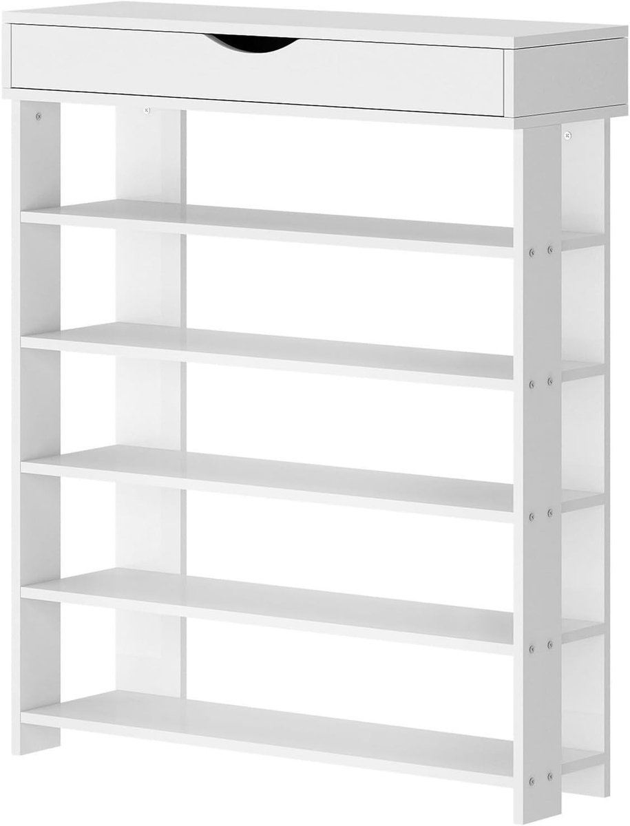 Houten Schoenenrek met 5 Niveaus, Opbergkast voor Schoenen, Ideaal voor Hal en Trap, Geschikt voor 20 Paar Schoenen, 75 x 30 x 94 cm, Wit