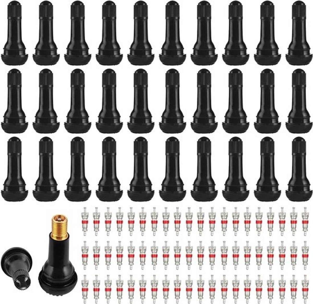 Allecta - Set van 30 stuks Ventiel TR414 met Rubberen Ventielinzetstuk voor Auto's, Motorfietsen en ATV's.