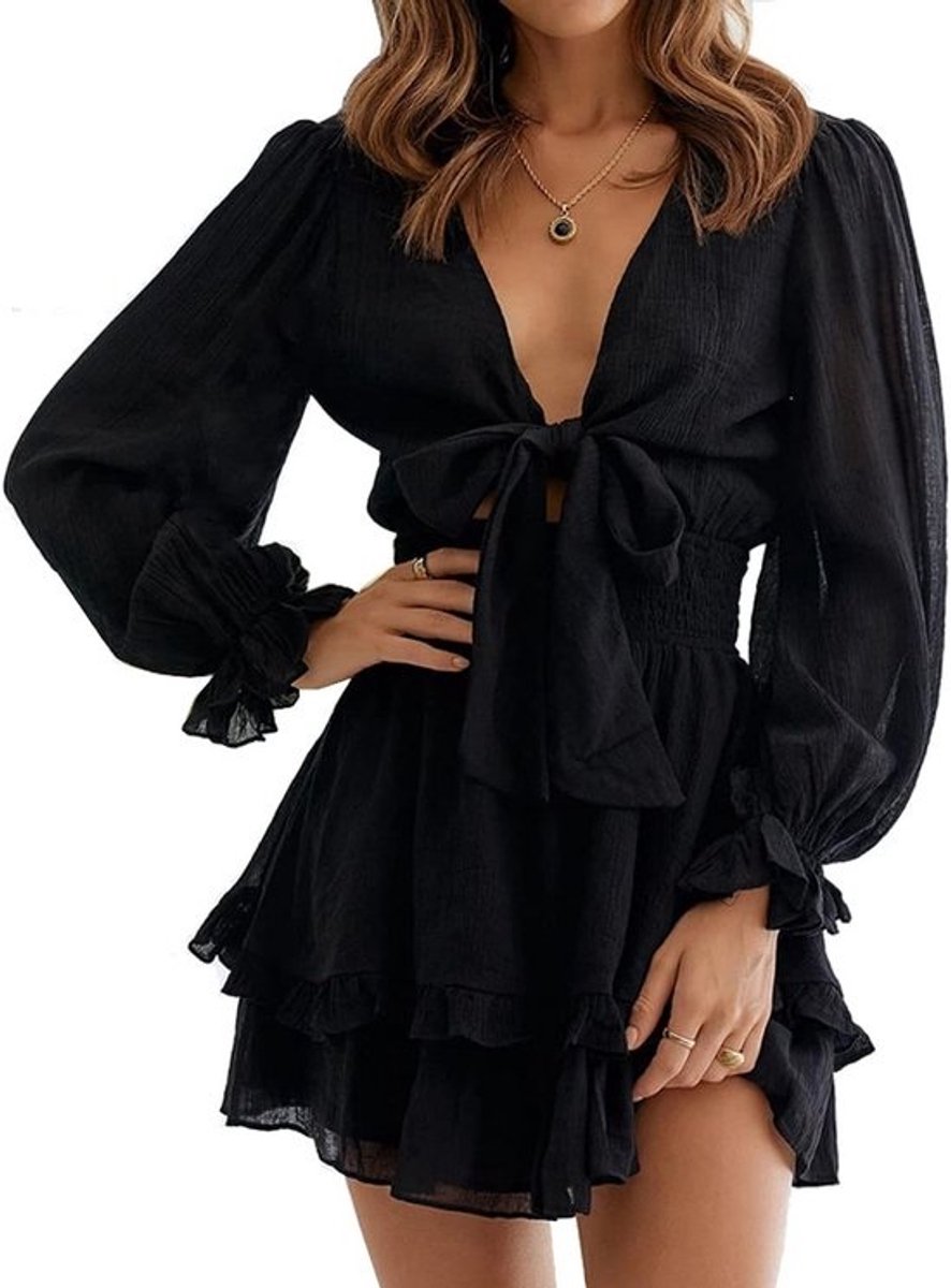 Dames Jurk - Zomerjurk Casual - Dagelijks Gebruik - Knoopsluiting Ruches - Kort - Print
