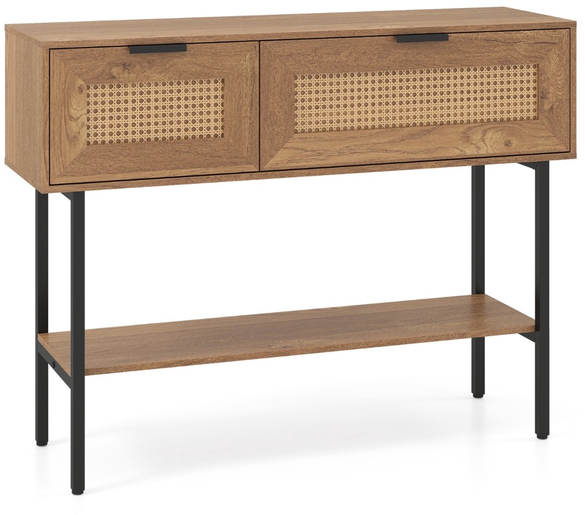 SureDeal® - Bijzettafel - Smalle Wandkasttafel Houten - Vakken - Open Legplanken Draagvermogen - 100x29,5x76 cm - Naturel