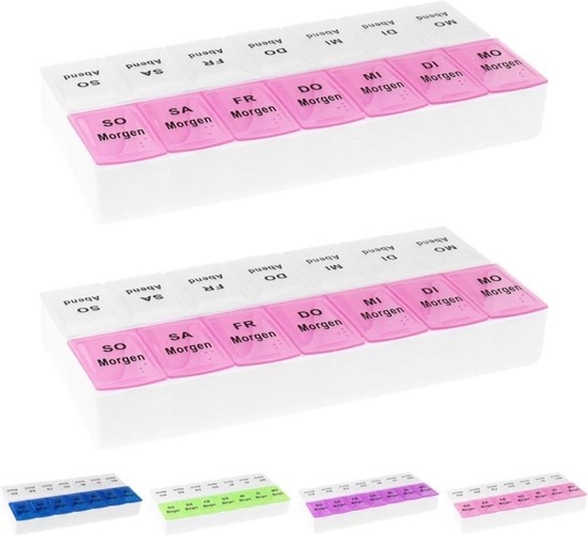 Tablettenbox voor 7 dagen met 2 vakken per dag, 18,5 x 9,5 x 3,5 cm, praktische medicijndoos in meerdere kleuren