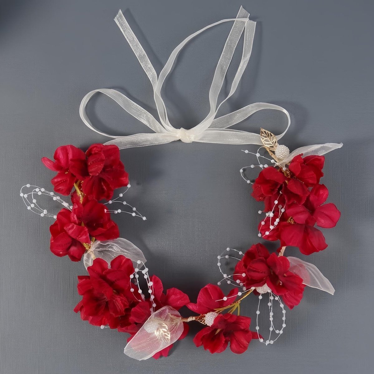 Kunstbloemen Hoofdkrans, Bloemencirkel Haarband met Satin‑Lint, Bruiloft & Fotoshoot Haaraccessoire,Schattige bloemenkrans voor in het gazon