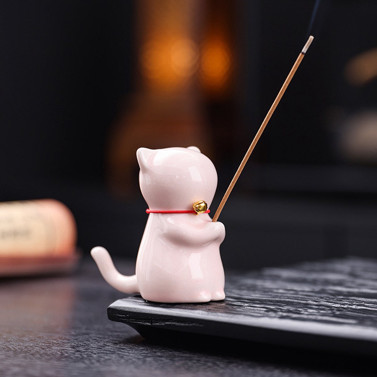 Keramische wierookhouder kat, schattig katje wierookstandaard, decoratief voor theetafel en interieur