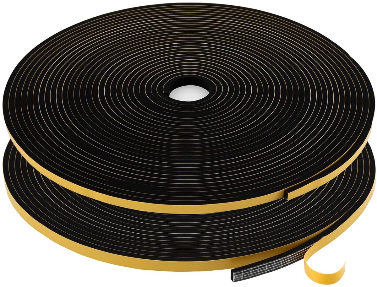 Zelfklevende schuimrubberen afdichtingstape, 6 mm x 3 mm x 20 m, zwart, voor thermische isolatie, tochtpreventie en geluidsdemping (10 m × 2 rollen)