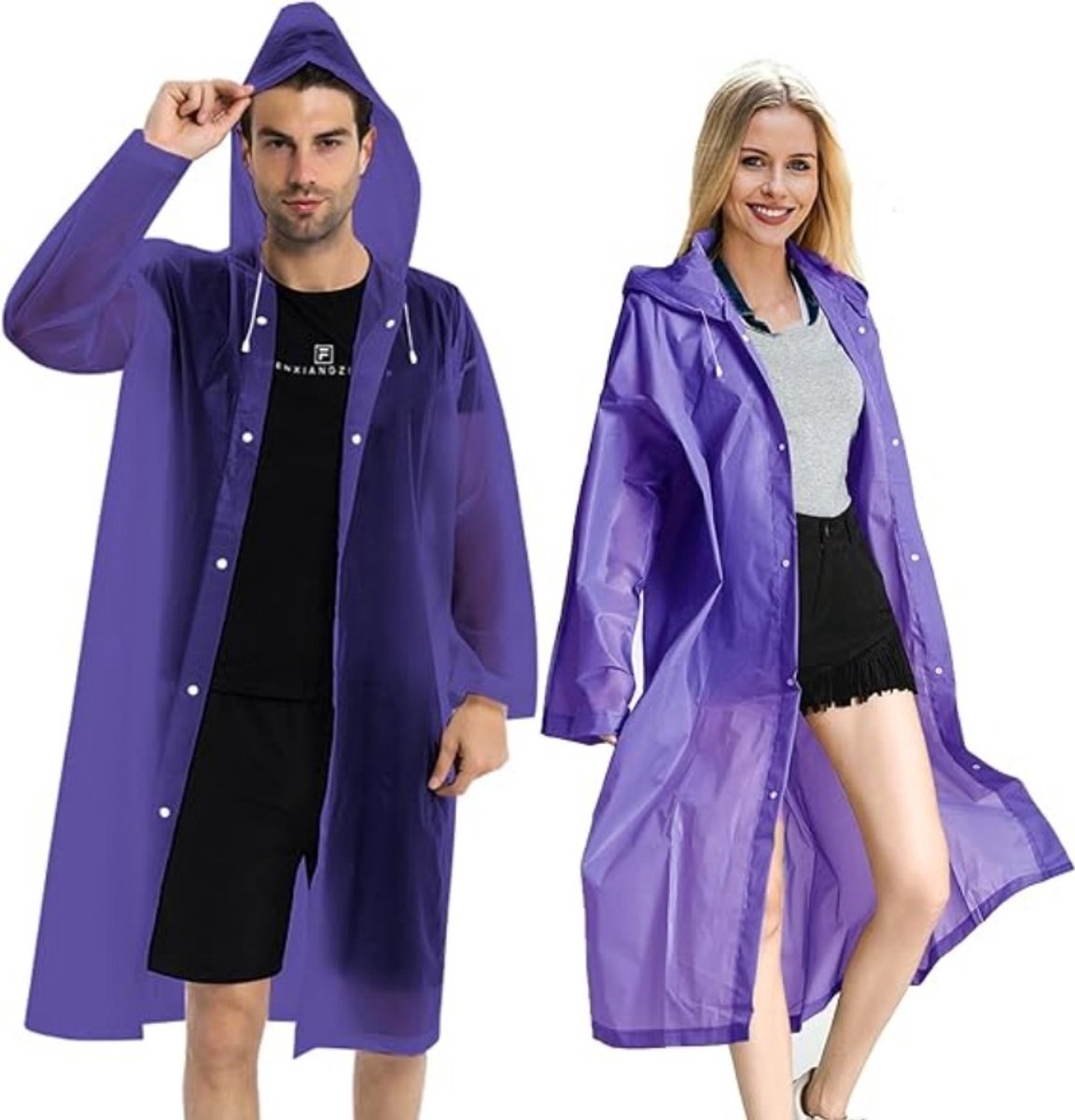 YAGXIG Regenponcho voor volwassenen - Regenjas - Herbruikbaar - EVA-materiaal - Unisex - Volledig waterdicht - Geschikt voor buitenactiviteiten en reizen - Paars - One size (2-pack) - Geschikt voor personen met een gewicht onder de 100 kg