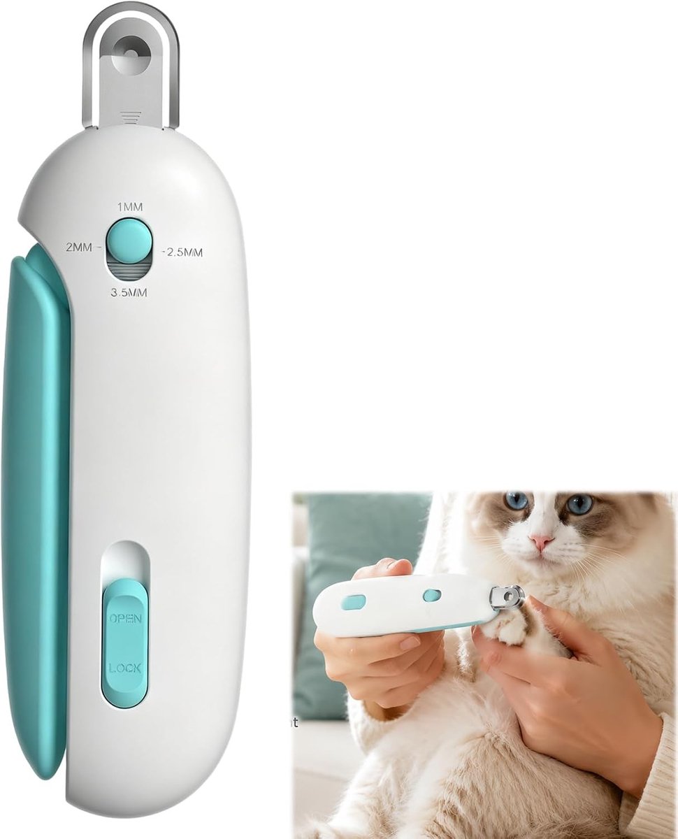 Kattennagelknipper met 4-in-1 Verstelbare Instellingen, Veiligheidsstop en Verborgen Vijl, Antislip Ontwerp, Blauw - Perfect voor Huisdierenverzorging en Nageltrimmen