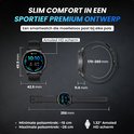 Afmetingen Siltcon FitTrack Pro smartwatch: kast 49.5mm, breedte 42.5mm, dikte 11.6mm. Polsomtrek 170-260mm.