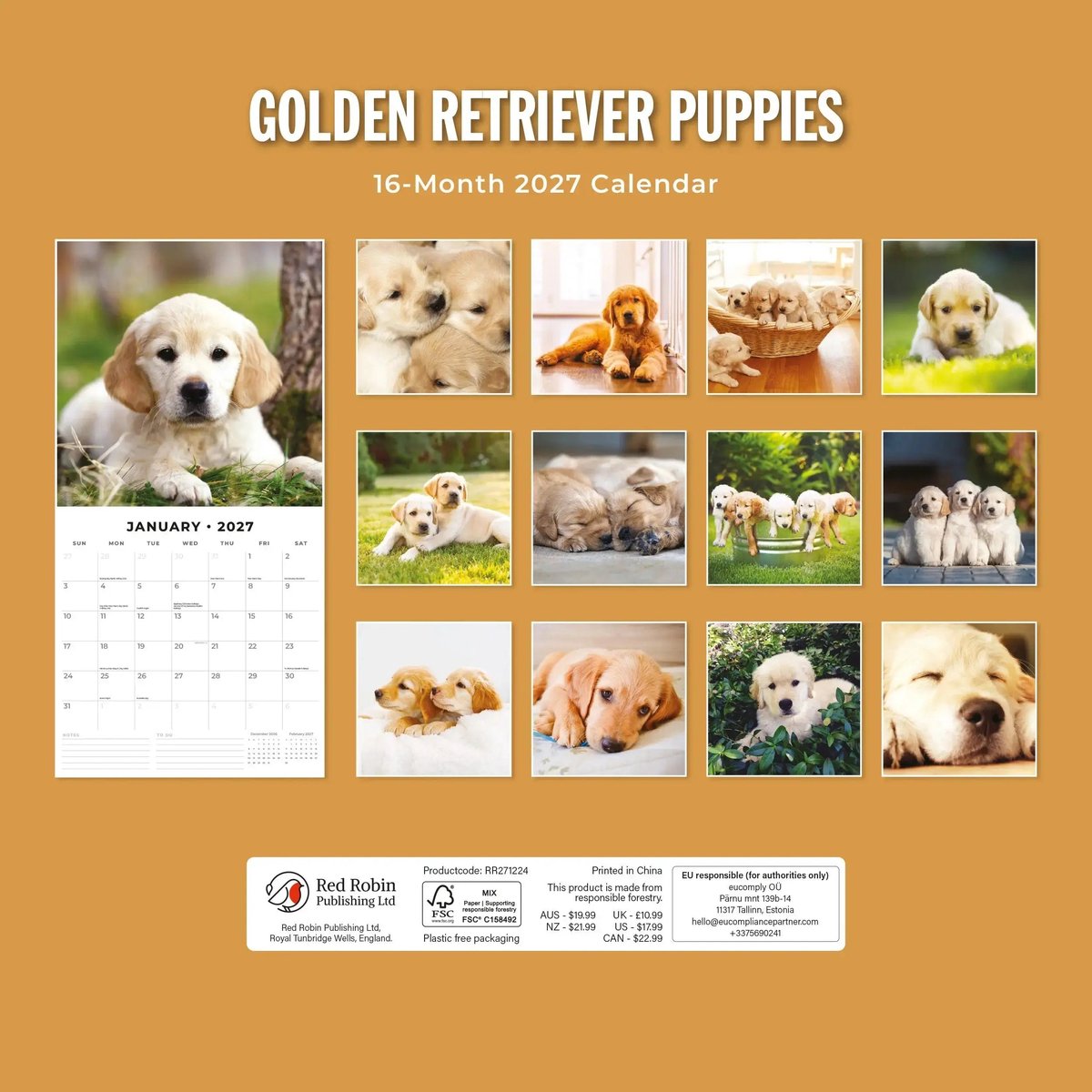 Golden Retriever Puppies Kalender 2027