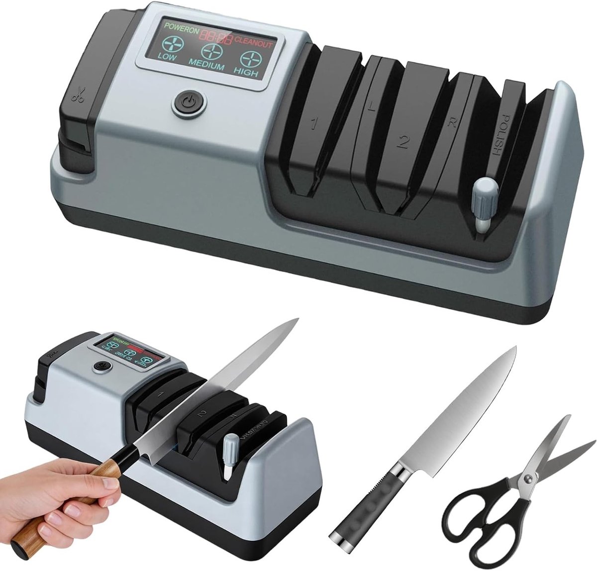 Professionele elektrische messenslijper met LCD-display en 3 slijpmodes voor optimale scherpte