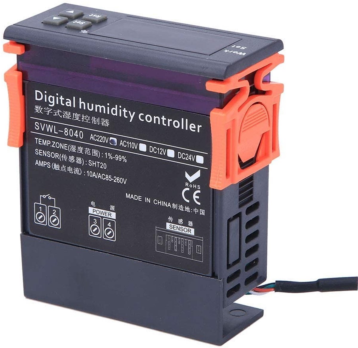 Digitale Hygrostaatsensor voor Vochtigheidsregeling, Temperatuurmeter met LED-display, Nauwkeurige Relatieve Vochtigheid tot 99%