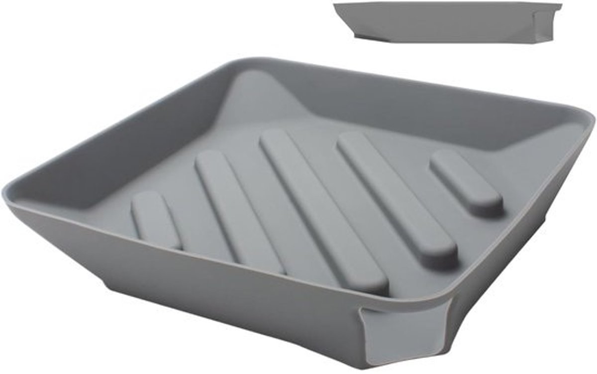 Afdroogrek Mat - Siliconen Uitlekmat - Keuken Organiseren - Met Afvoertuit - 28 cm Breed - Grijs