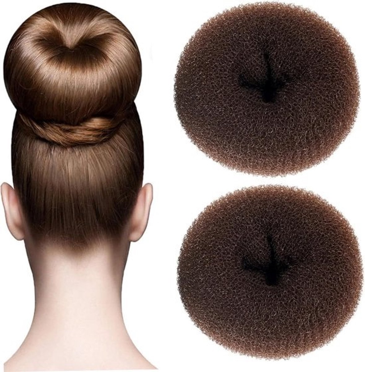 Haarknot Maker - Haar Donuts - Volume Broodjes - Zacht Elastisch Spons - 10 cm Groot - Bruin