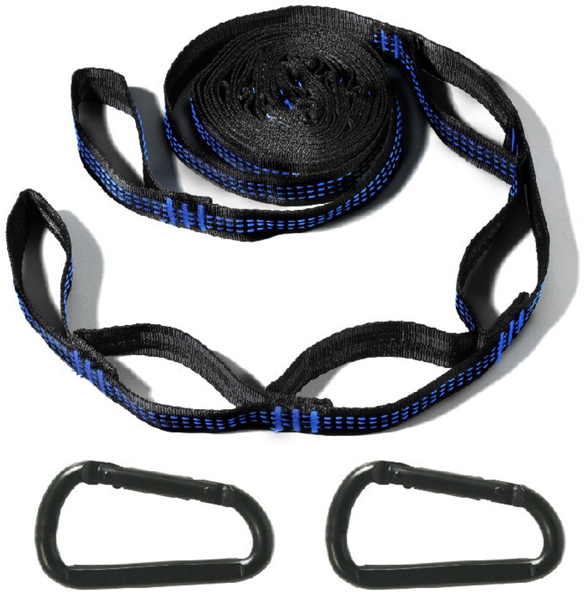 2-Pack Blauwe Outdoor Multi-Loop Draagbare Camping Hangmat Riemen met 2 Zwarte Gespen