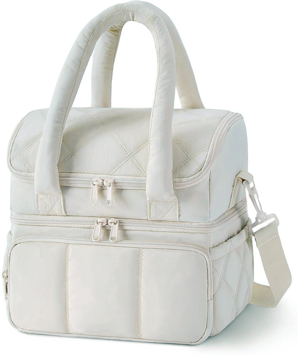 Geïsoleerde lunchtas – Een draagbare lunchbox, een herbruikbare geïsoleerde/gekoelde tas, geschikt voor werk, school, picknicks of reizen-Beige dubbele laag