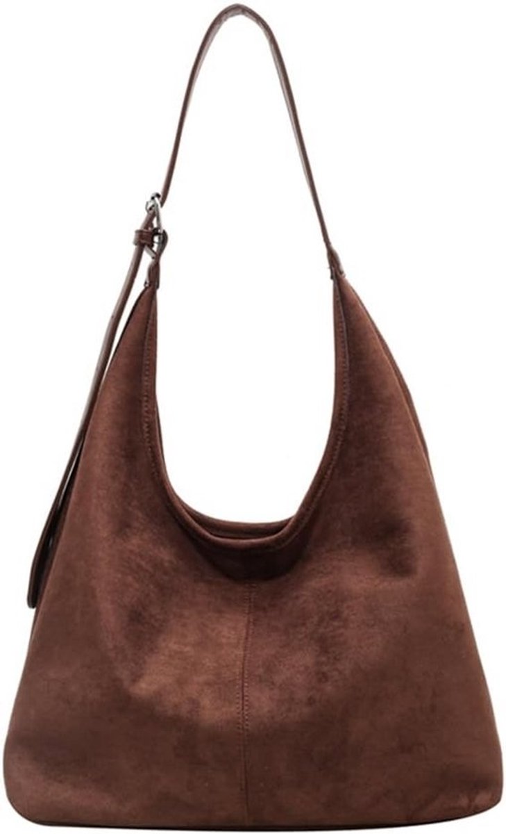 Dames Hobo Tas Suède Shopper Grote Draagtas Verstelbare Schouderriem Effen Kleur