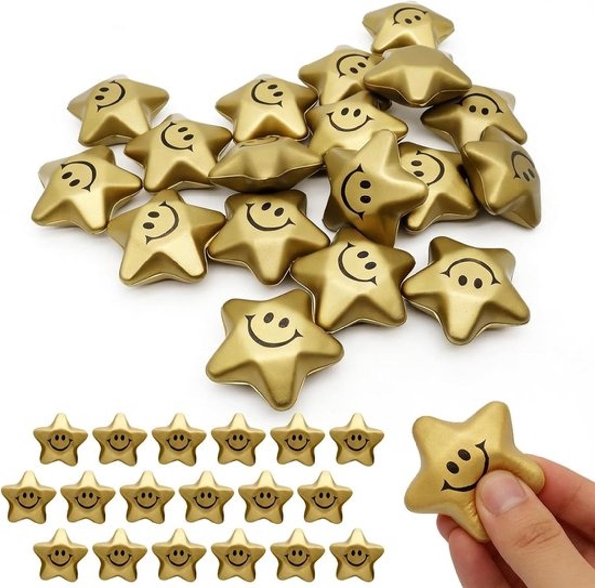 Ster Stressballen - Kneedbal Knijpbal - Stress Verminderen - Smiley Gezichtjes - 18 stuks - Goud