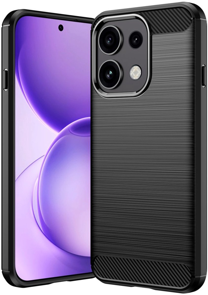 MobyDefend Hoesje - Geschikt voor Oppo Reno16 F/FS - TPU Backcover - Geborstelde Metaal & Carbon-Look - Zwart