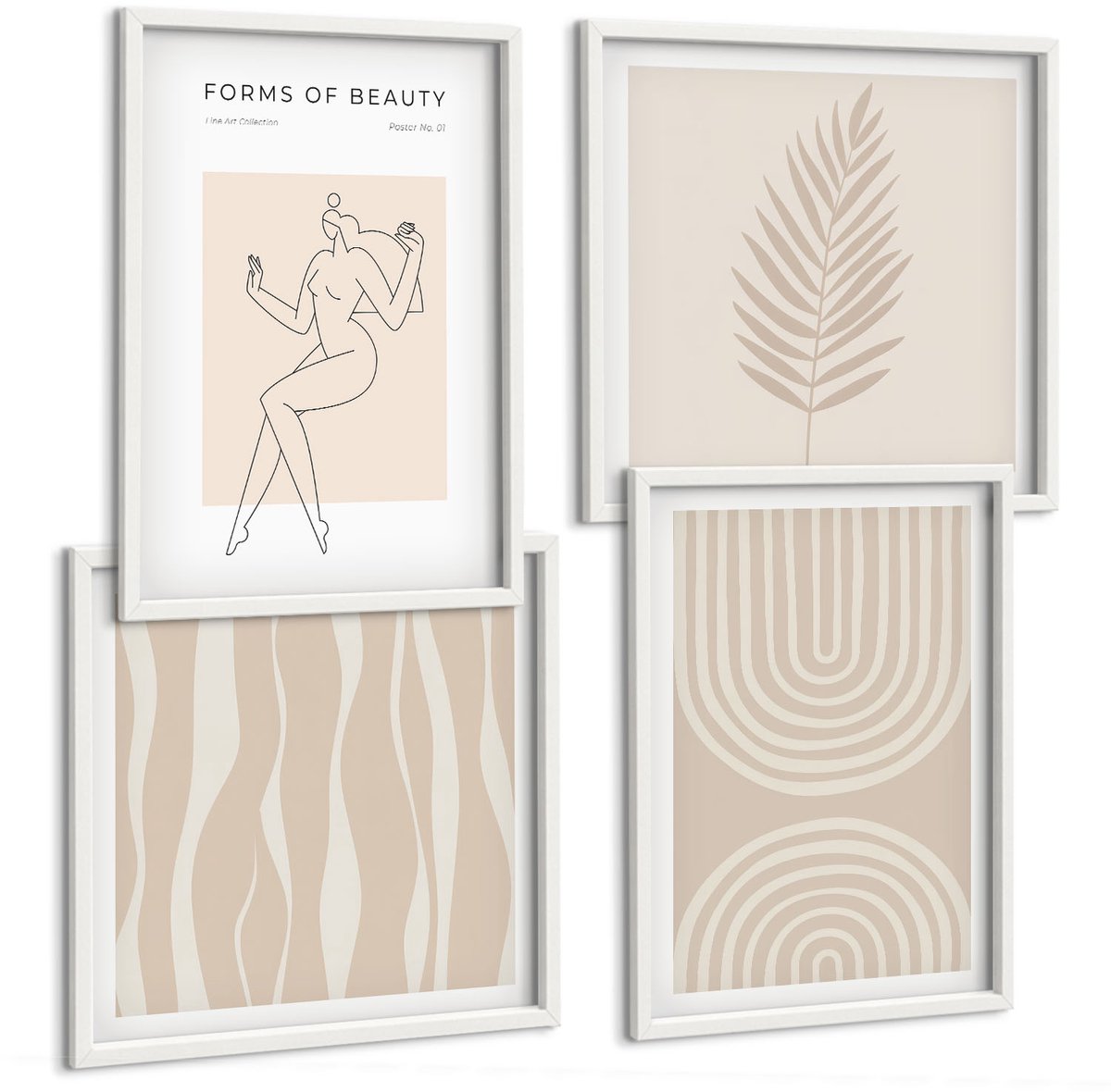 Wallfluent 4-Delige Schilderij Set - Abstracte Patronen, Delicate Boho-Decoraties - 40 x 40 En 40 x 60 - Wanddecoratie - Muurdecoratie - Moderne Interieurdecoratie - Stijlvolle Muurdecoratie