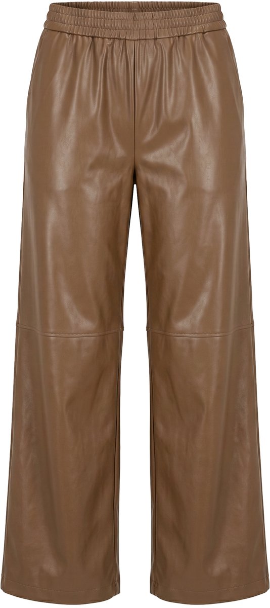 Studio Untold - Dames - Broek van imitatieleer wijde pijpen nappa-look - Cacaobruin - Maat 52