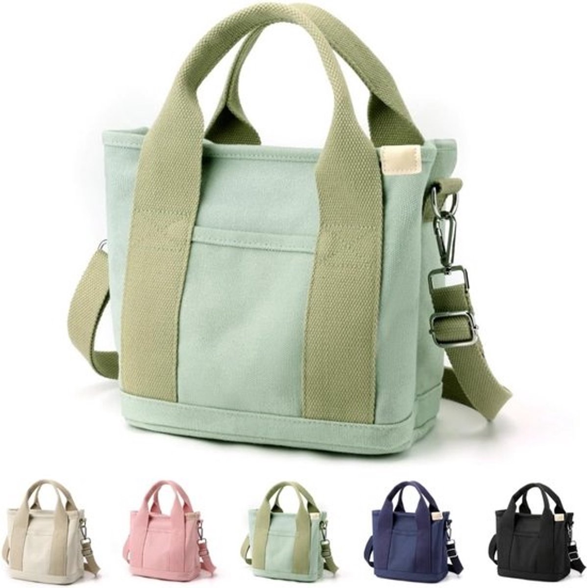 Grote Canvas Tote Tas voor Dames - Shopper met Veel Vakken, Schoudertas en Crossbody Functie