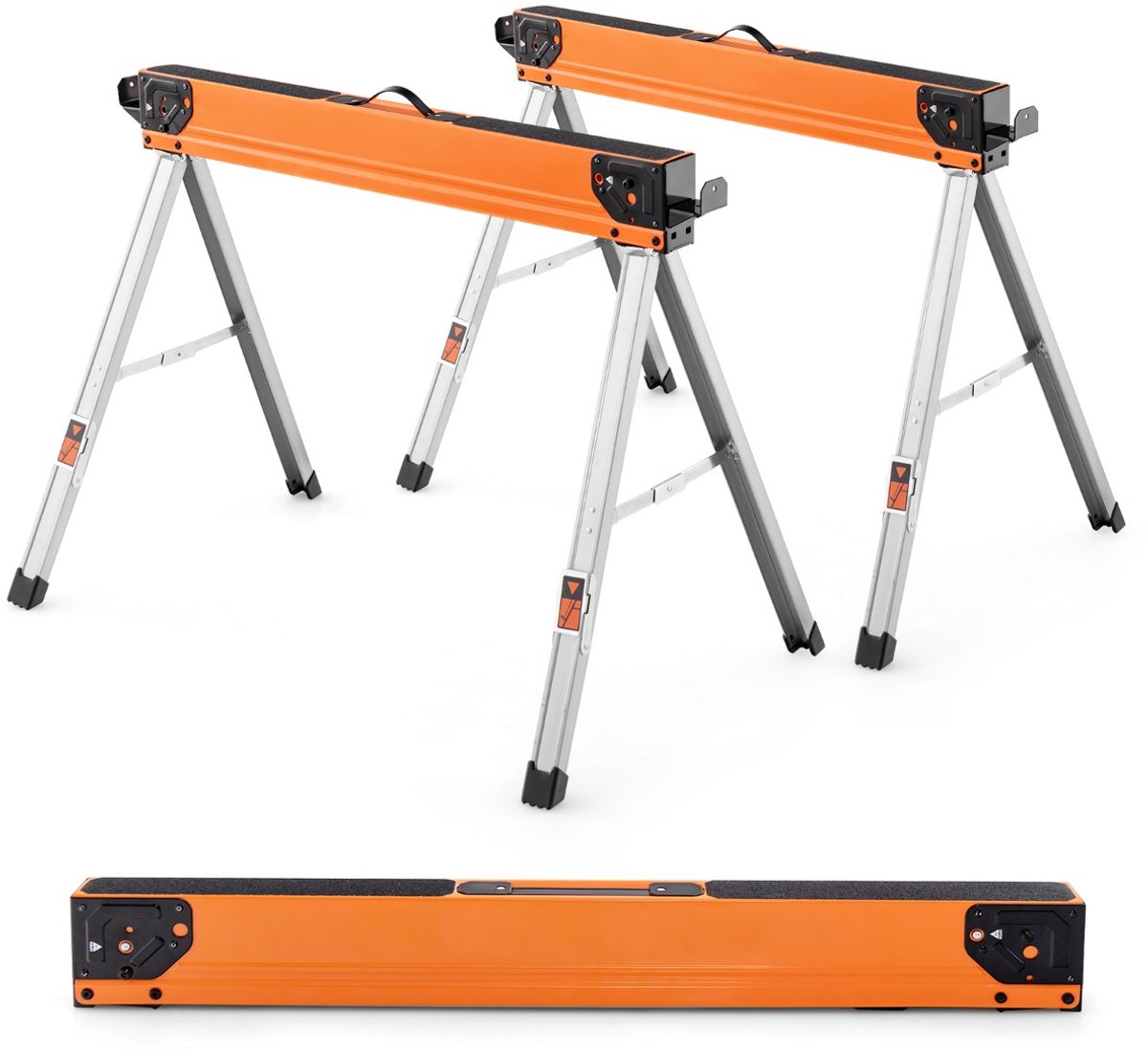 SureDeal® - Bank - Inklapbare Metalen Zaagbokken - Steunpoten Inklapbare Haringen - Snelsluiting - 106x76x59 cm - Oranje