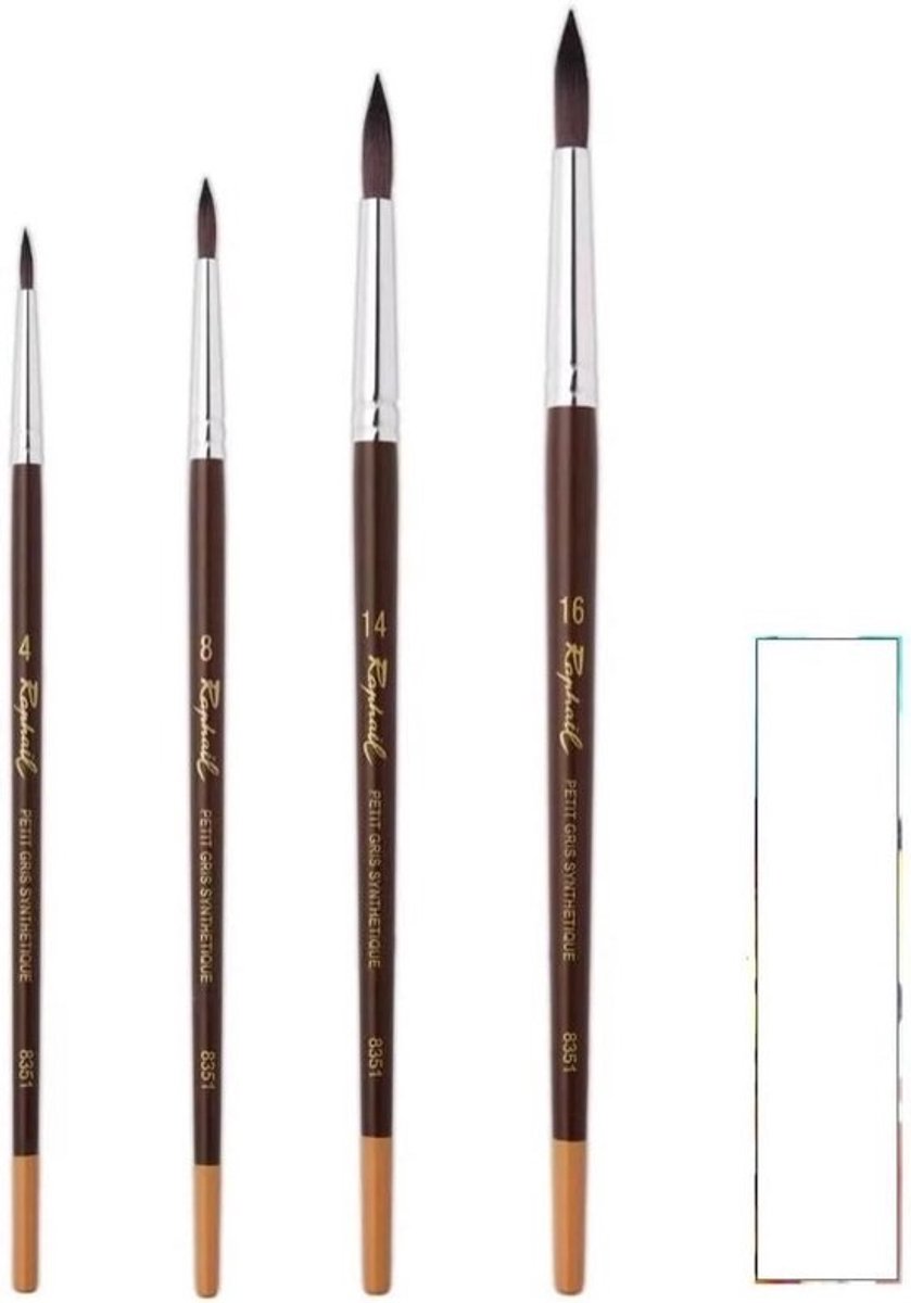 Set van 4 Synthetische Aquarel Verfkwasten Grijs – Maten 4, 8, 14 en 16