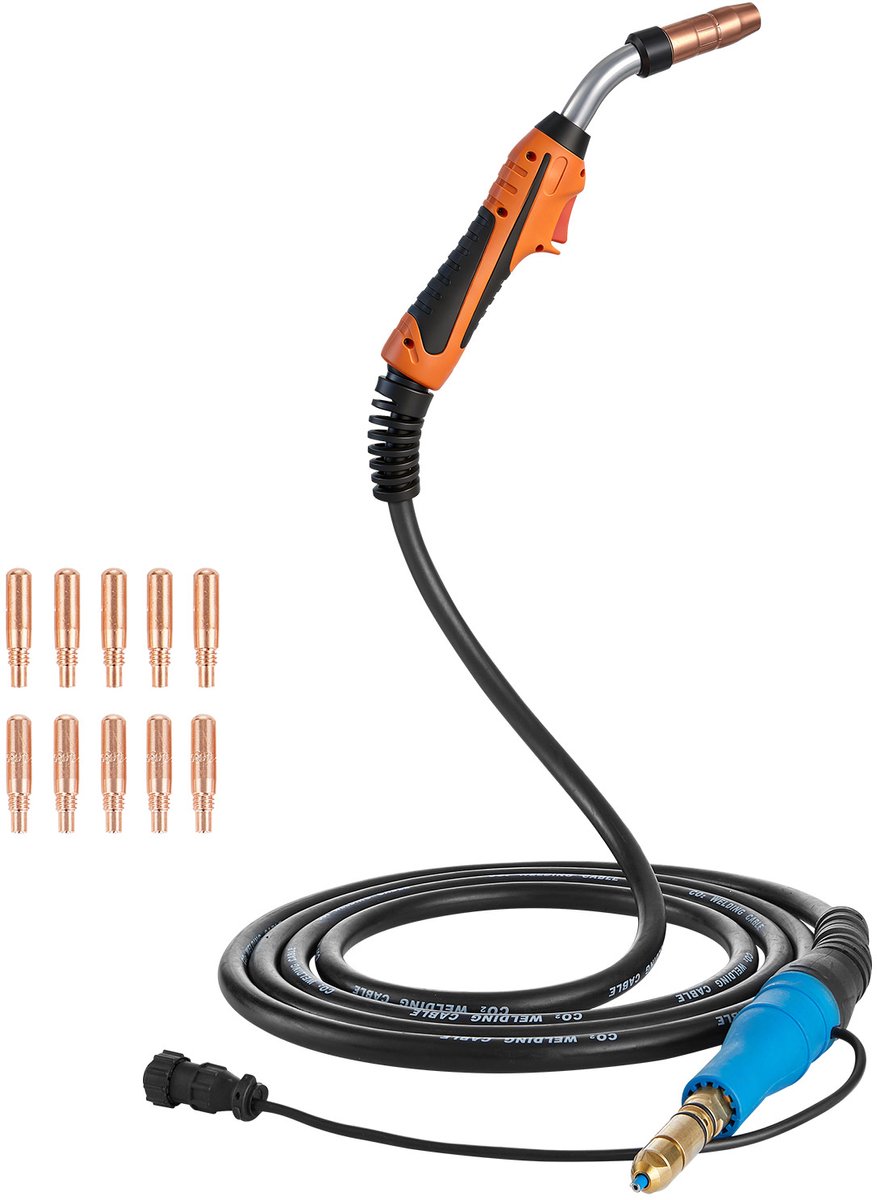 250A MIG-Lasbrander met 4,57 m Slang, Laspistool met 0,8/0,9 mm Vervangingsmondstukken, Professionele Lasaccessoires Geschikt voor Miller Mdx-250, Gasmetaalbooglasmachine voor Werkplaats en Industrieel Gebruik