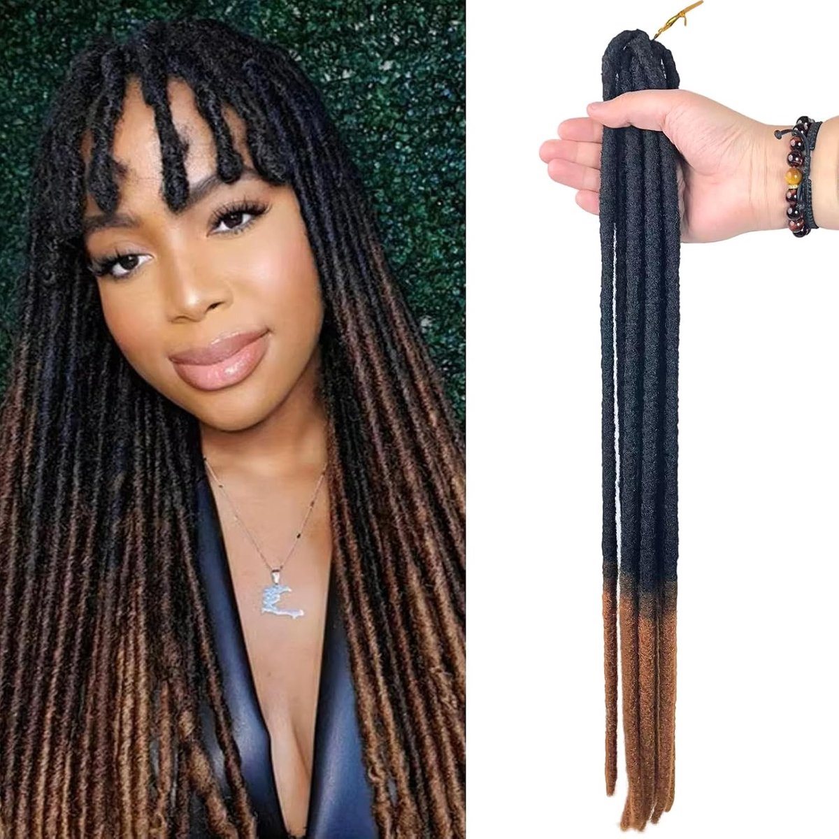Ombre Dreadlocks in 2 Kleuren - Zachte, Lichtgewicht Haaklocs van 24 Inch - Natuurlijke Haarextensions, Perfect voor Stijl en Comfort