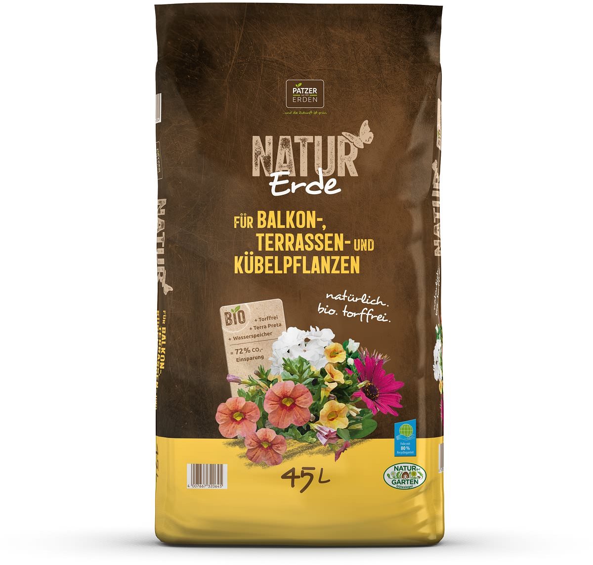 PATZER NATUR Aarde BIO Balkon Terras & Kuipplanten Turfvrij 45 liter