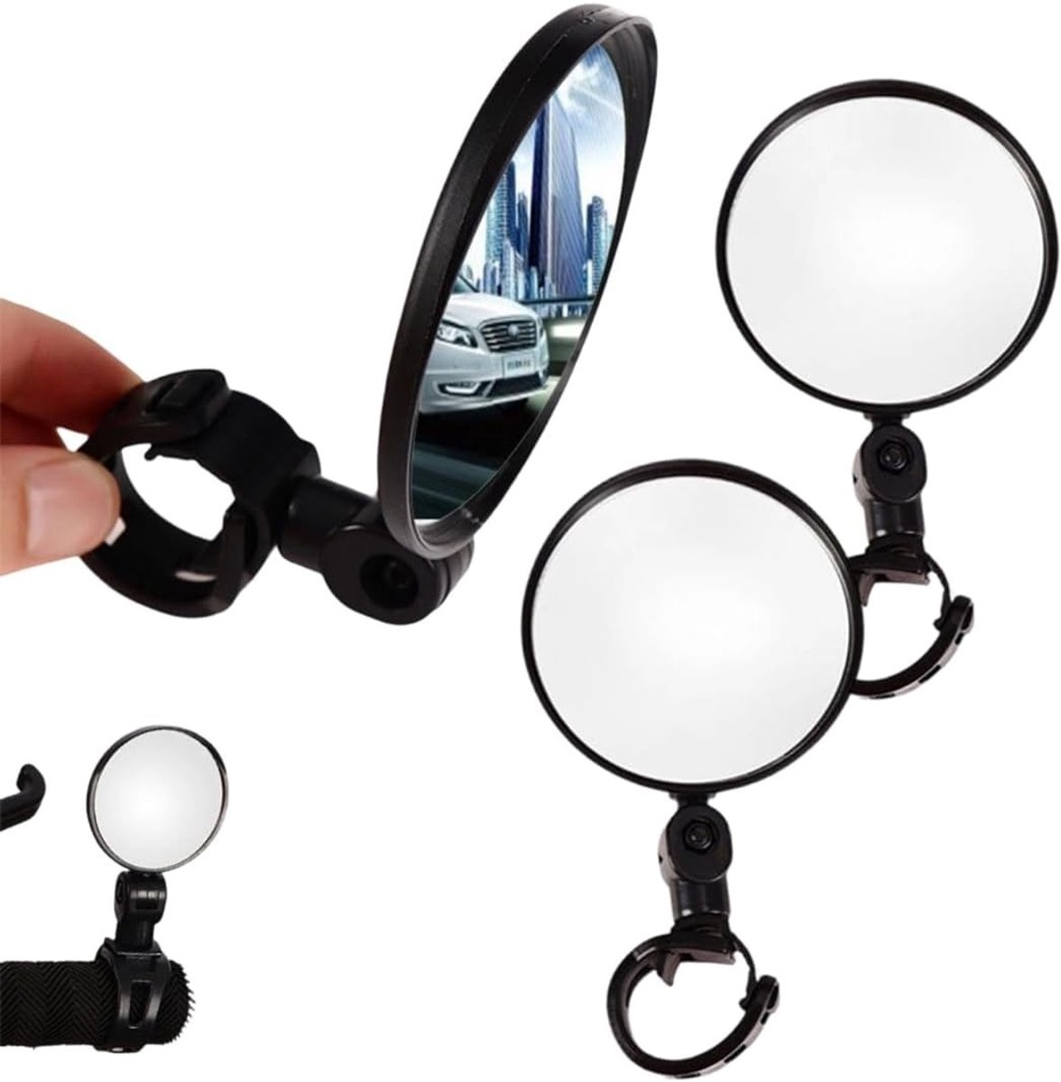 Set van 2 verstelbare achteruitkijkspiegels, 360° draaibaar, breed gezichtsveld voor fietsen en e-bikes (8 cm)