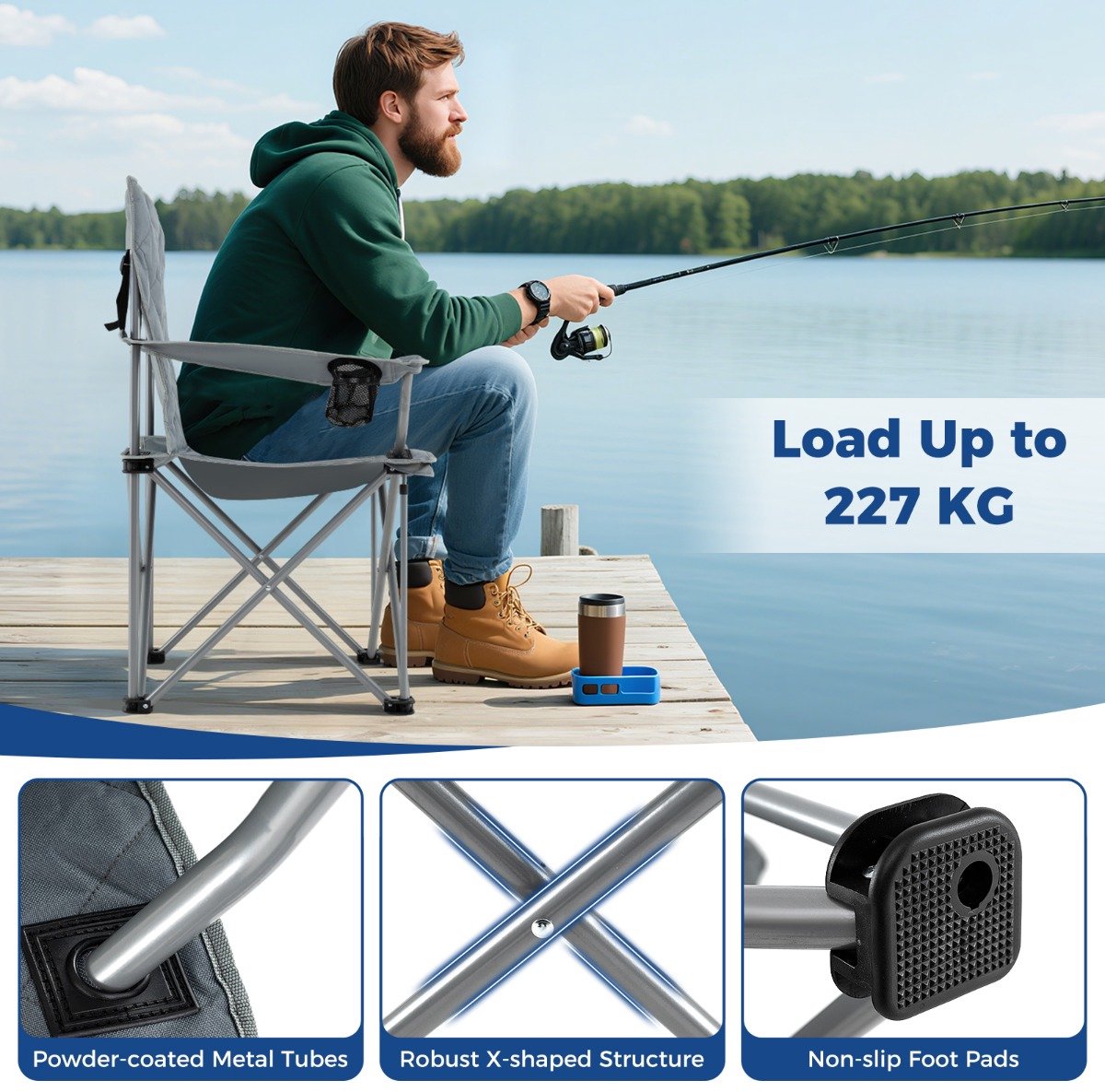 SureDeal® - Kamper - Extra Grote Campingstoel - 97x55x102 cm - Grijs