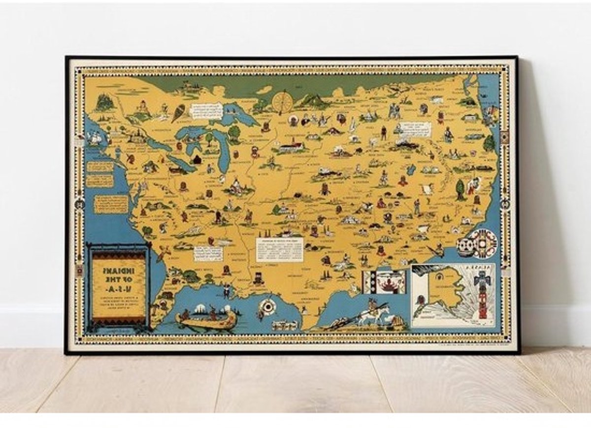 Pictorial Map Poster - Wereldkaart Decoratie - Wanddecoratie Kantoor - Gedetailleerde Projectie - 89x58 cm - Meerdere kleuren