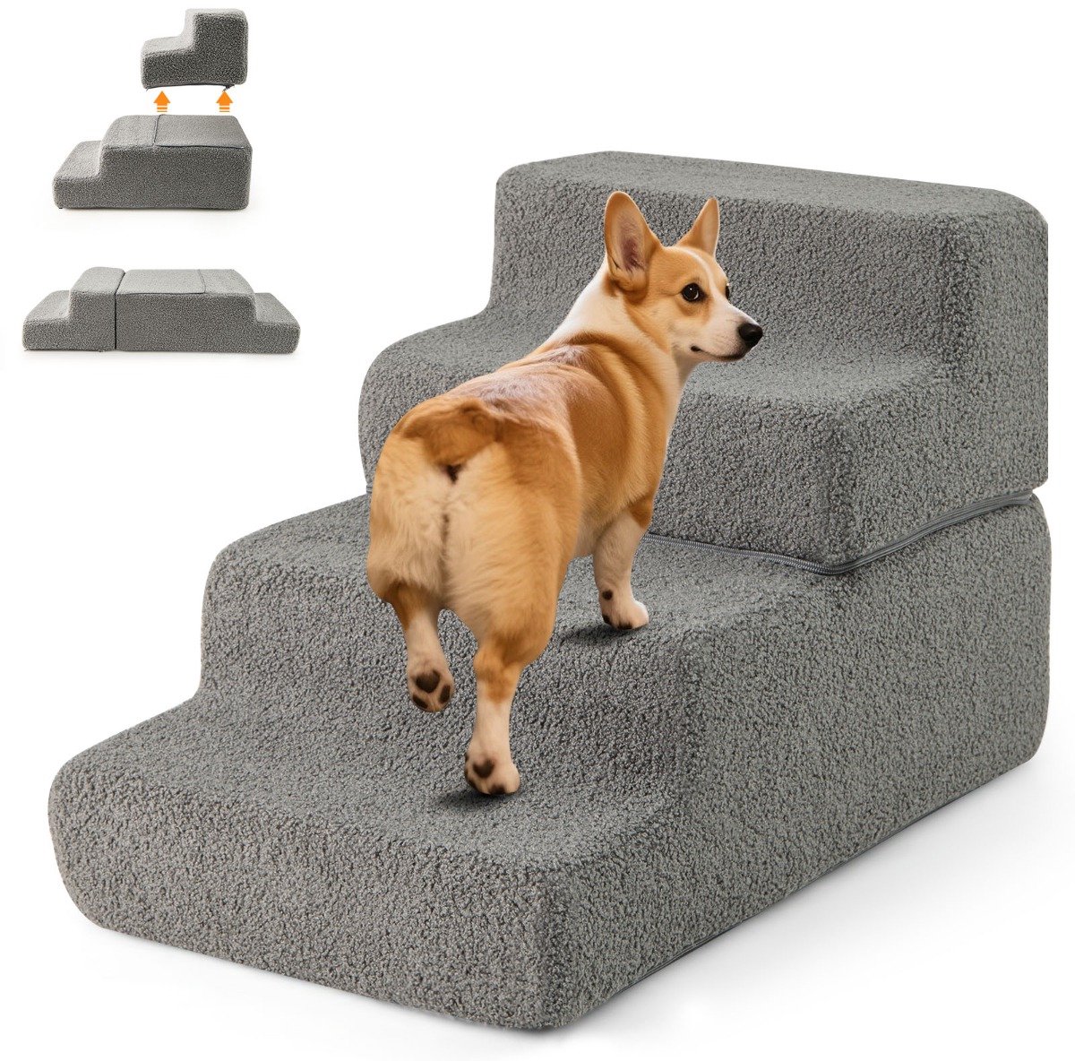 SureDeal® - Hondenproduct - Traps Schuimrubberen Hondentrap - Antislip Bodem - Afneembare Wasbare Hoes - 60x40x40 cm - Grijs