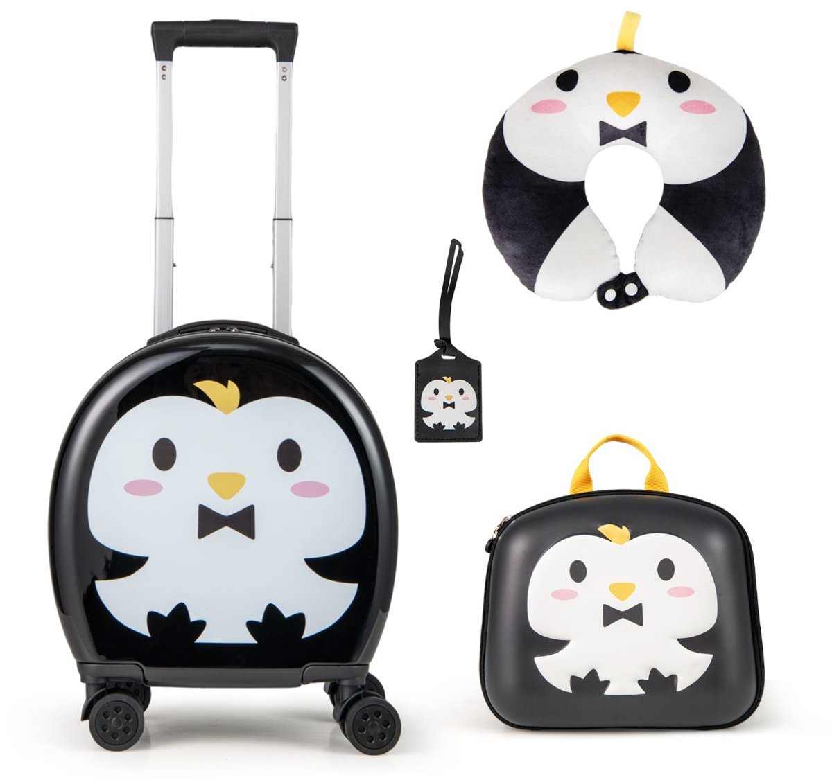 SureDeal® - Kinderkoffer - Kinderbagageset Delige Kofferset - Handbagage Rugzak Nekkussen - Jongens - Meisjes - 38x21x44 cm - Donkerbruin