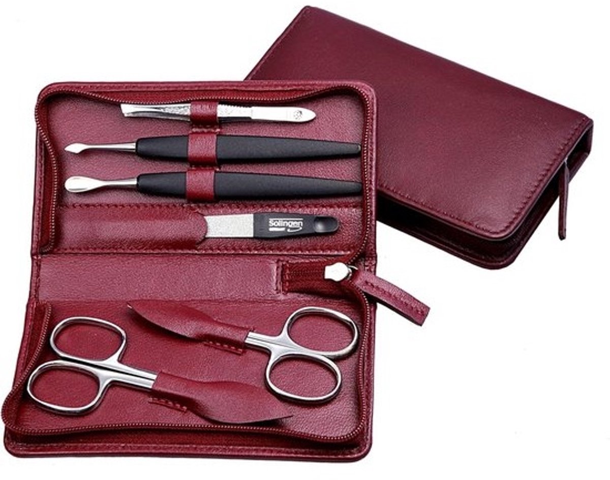 Manicure Etui - Nagelverzorgingsset - Persoonlijke Verzorging - Nappa Rundleer - 13.7 x 7.5 cm - Bordeaux