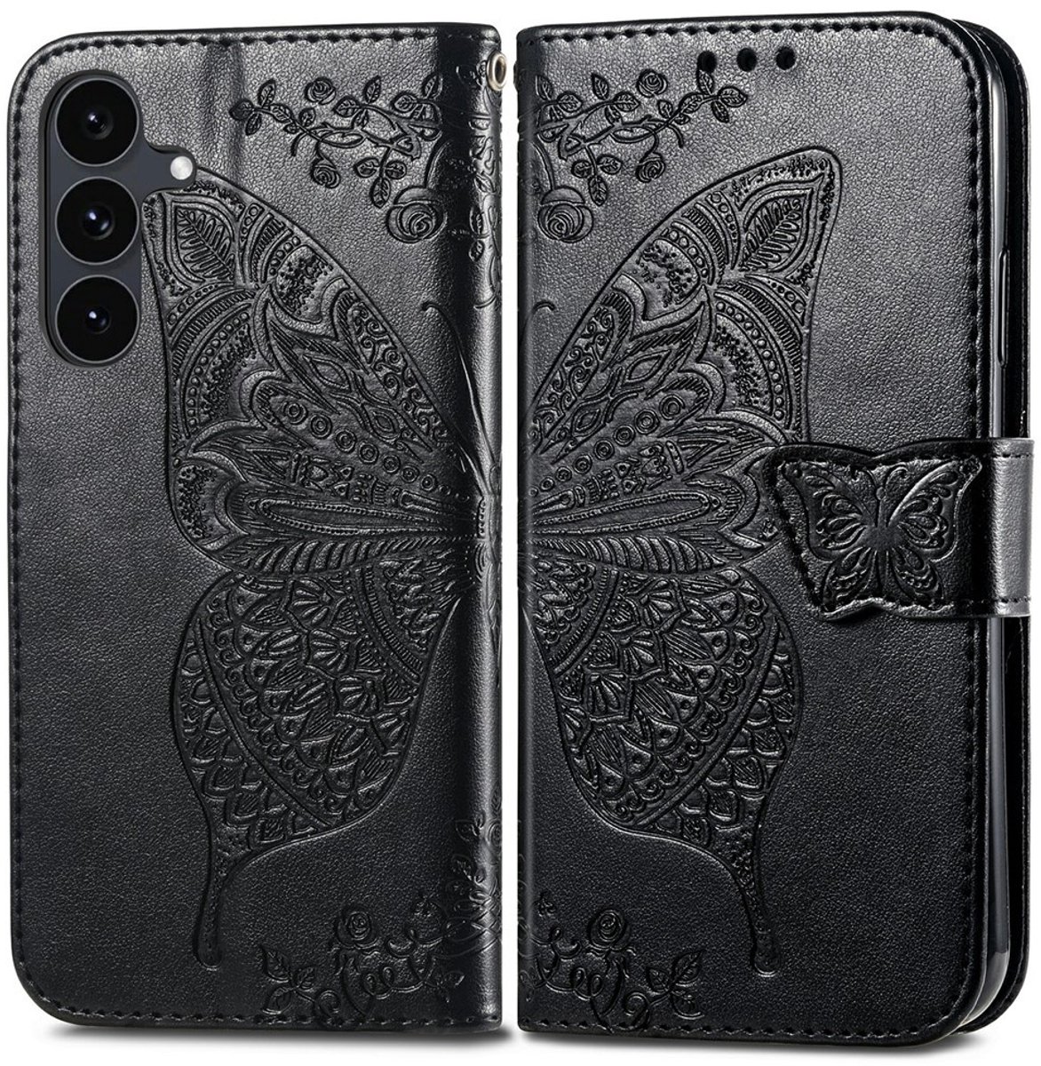 Coverup Hoesje - Geschikt voor Samsung Galaxy S26 FE Hoesje - Coverup Vlinder Book Case - Zwart