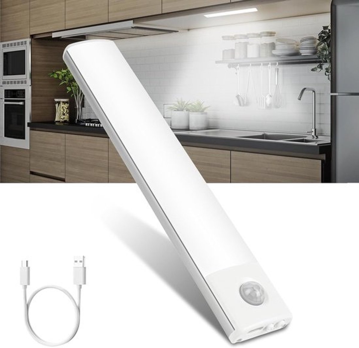 Bewegingssensor Lampen - Kastverlichting Oplaadbaar - Kasten Verlichten - 3 Kleuren Dimbare - 20 cm Lengte - Wit