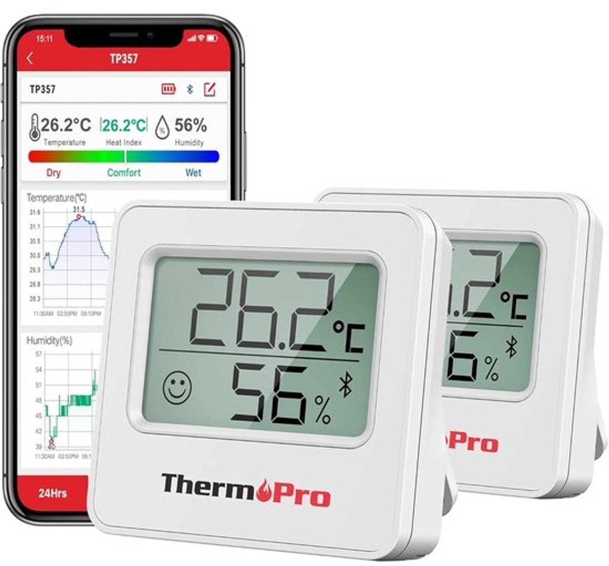 Kamer Thermometer en Hygrometer met Bluetooth en Smart App voor Binnengebruik