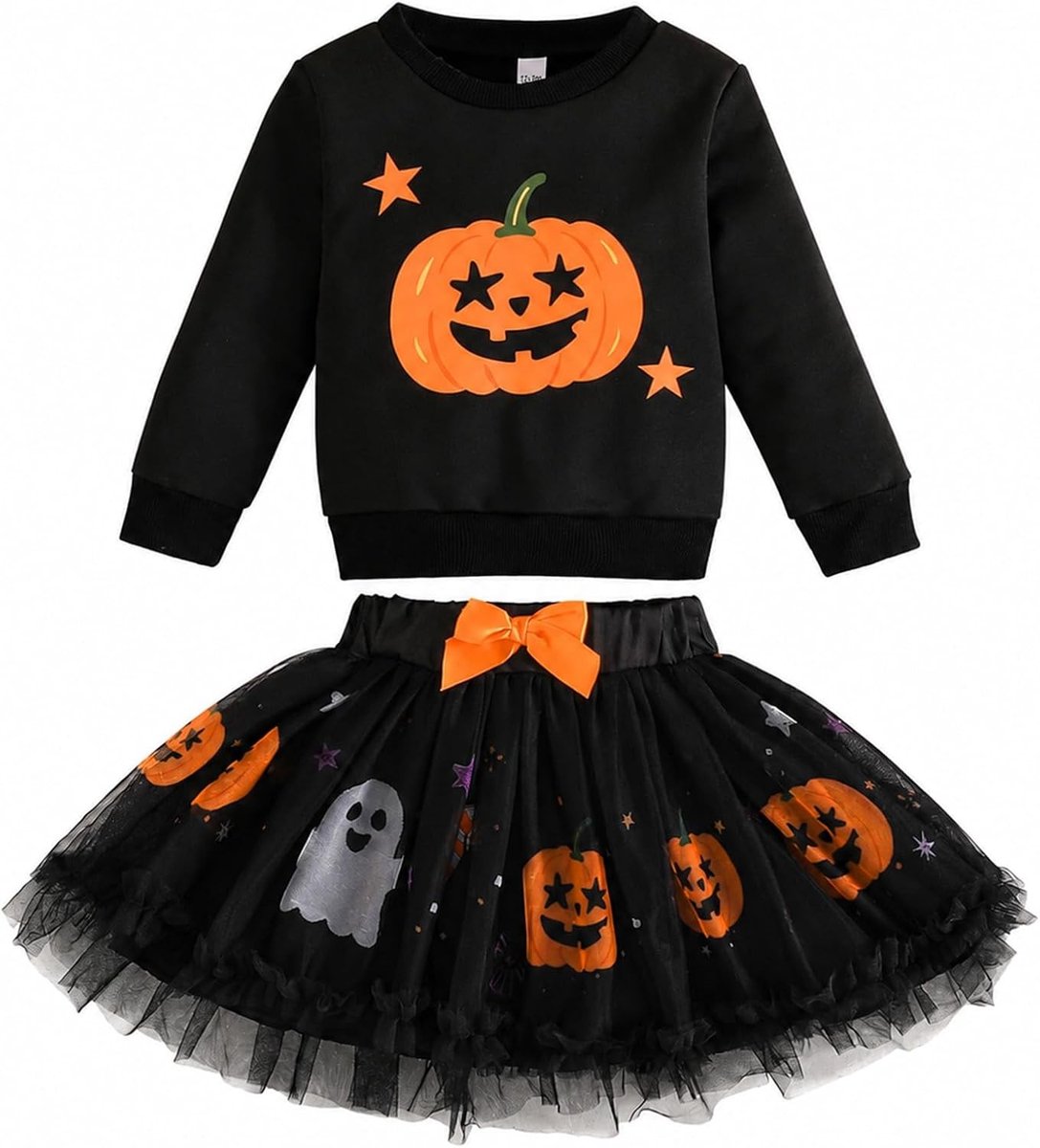 Halloween Kostuum voor Meisjes met Lange Mouwen Sweater en Tule Tutu Rok voor Feestjes en Verkleedpartijen
