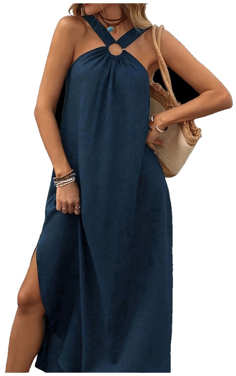 Currero Open Rug Jurk Backless Body Jurk Shirt Jurken Open Back Dress Blauw