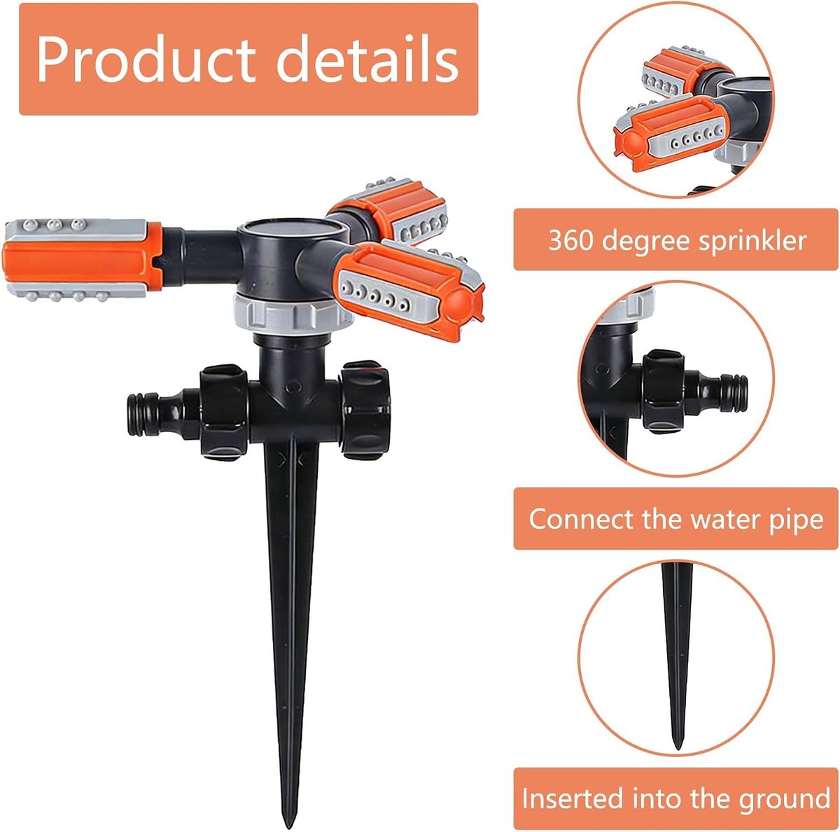 Automatische 360° Rotating Sprinkler met 3 Armen voor Tuin, Irrigatie en Auto Wassen - Ideaal voor Kleine Ruimtes en Sproeien