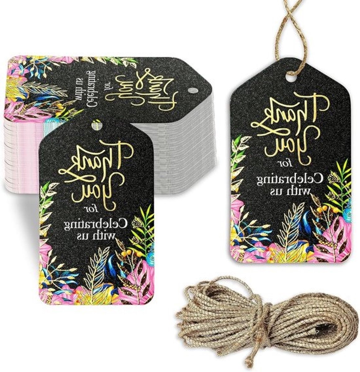 Bedanklabels met Draad - Cadeaulabels Gunstlabels - Feestdecoratie - Goudfolie Reliëf - 50 stuks - Bruin