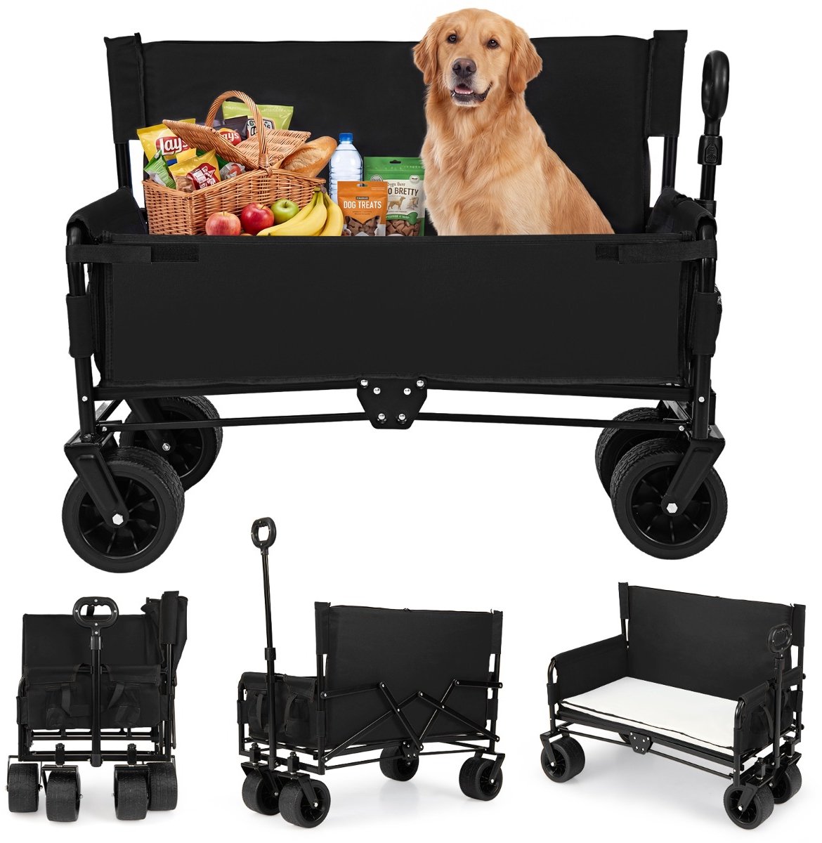 SureDeal® - Kamper - Opvouwbare Kinderwagen - Verstelbare Duwstang Voorzien - Terreinwielen - 96x59x75 cm - Donkerbruin