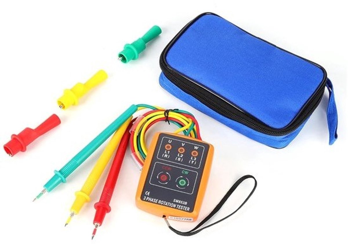Rotatietester - Fasevolgorde meter - Driefasen controleren - Open fasen identificeren - 60 V - 600 V - Zwart
