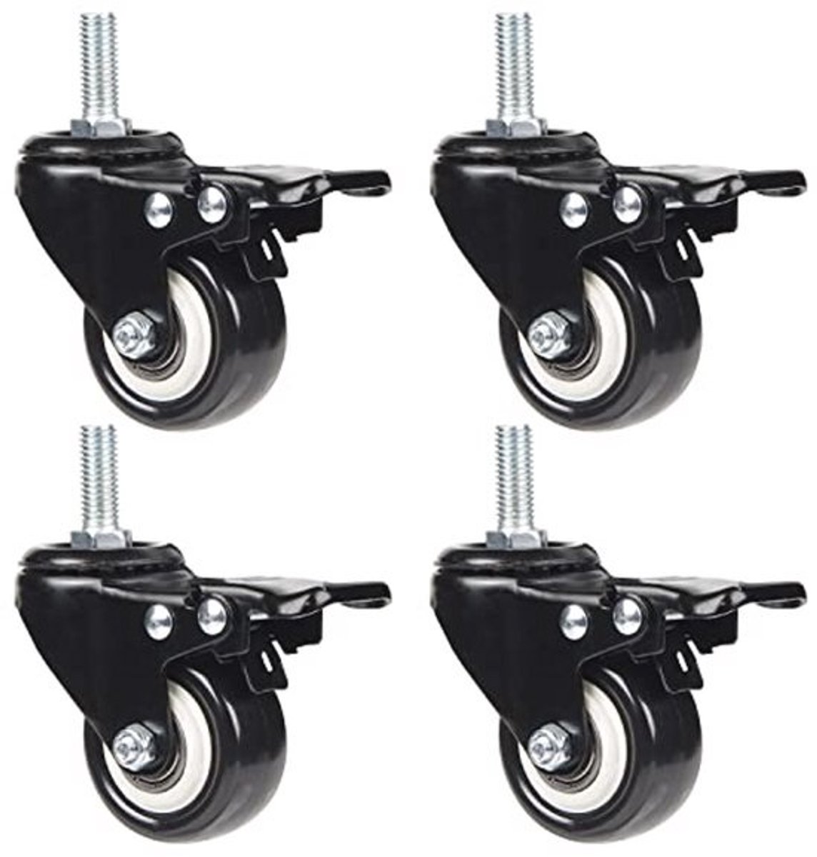 4 stuks 50mm Zwenkwielen Rubber met Rem voor Meubels