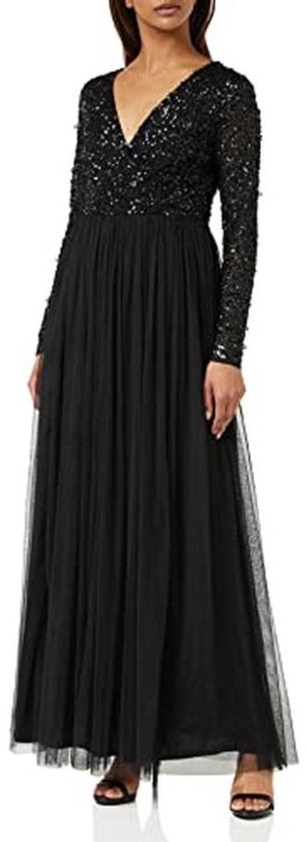 Maxi Jurk met Lange Mouwen en V-Hals voor Dames - Pailletten Gevoerd - Perfect voor Bruiloften en Feestjes