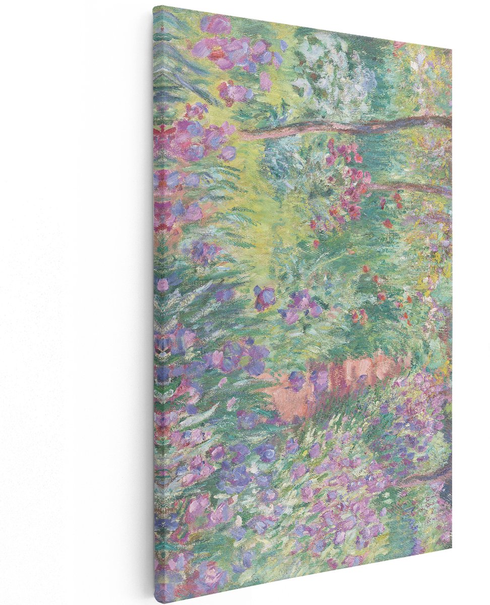 Artaza Canvas Schilderij Monet Tuin - 120x180 cm - Groot - Wanddecoratie Bloemen - Muurdecoratie Impressionisme - Decoratie Irissen Rozen
