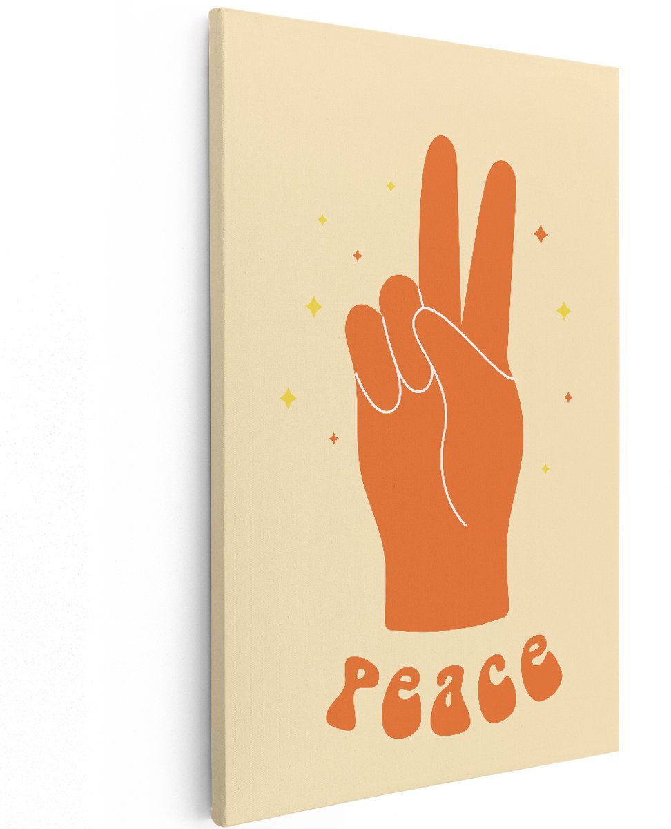 Artaza Canvas Schilderij Peace Teken - 120x180 cm - Groot - Wanddecoratie Retro - Muurdecoratie Tekst - Decoratie Oranje - Schilderijen Op Canvas