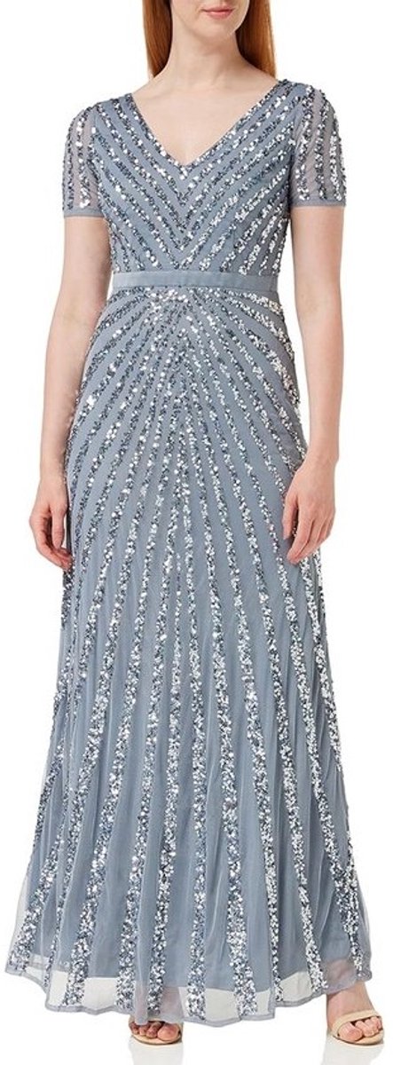 Maxi Damesjurk met Pailletten, Lange Mouwen, V-Hals en Hoge Taille - Voor Bruiloft, Prom en Feestelijke Gelegenheden